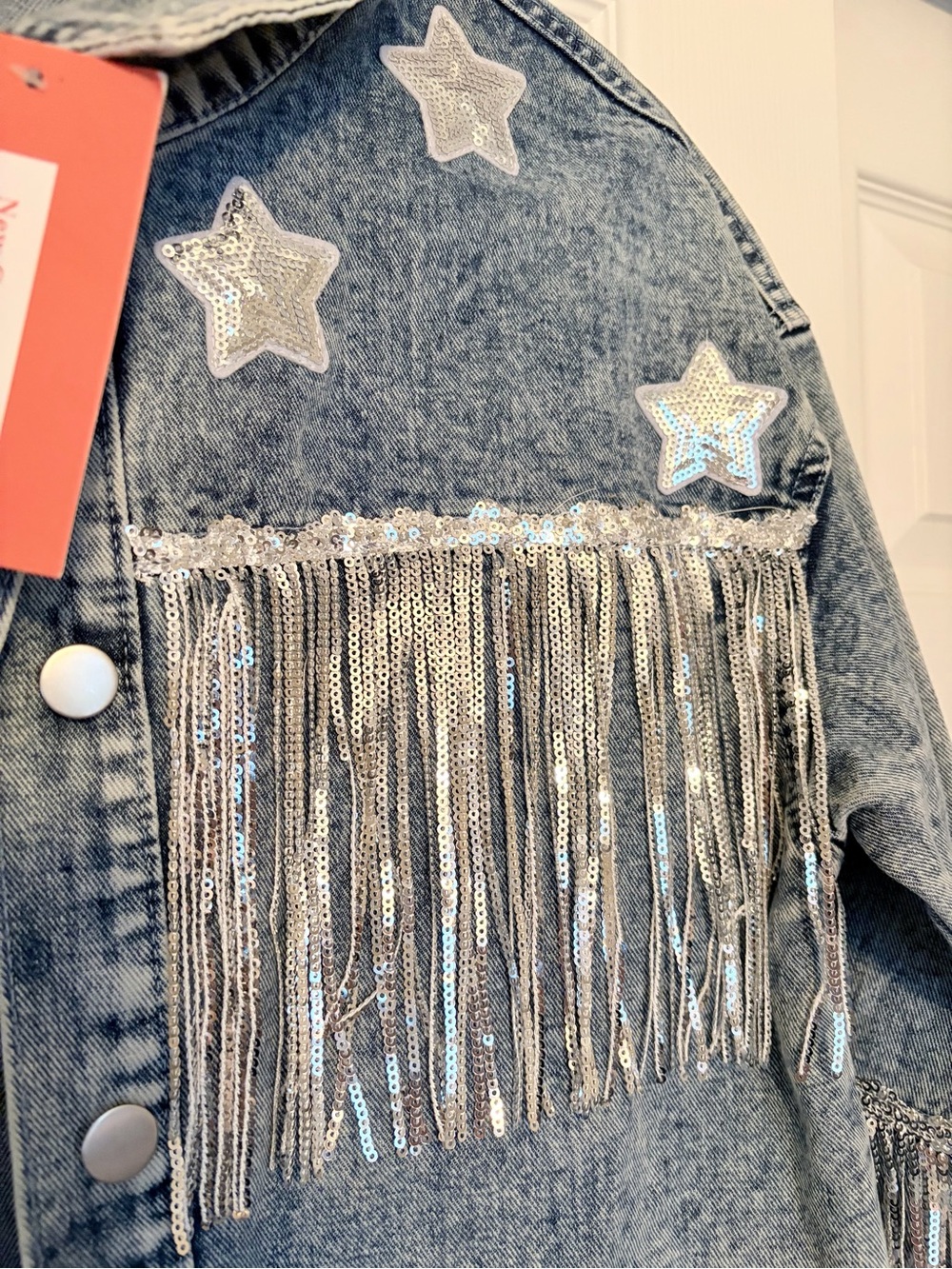 NWT Denim Jacket with Fringe and Star Accents - Picture 3 of 4